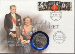 1991, Coincard, Königin Beatrix & Prinz Claus, Silberhochzeit - Sobres Numismáticos