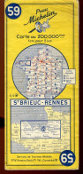 Carte Routière N° 59 Du Pneu Michelin - Saint-Brieuc - Rennes - 11 X 25 Cm  - 1958 - Cartes Routières