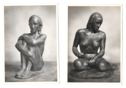 2 RPPC Richard Scheibe Nude Sculpture Hockende Sinnende Berlin 4X6 Art Postcards - Sculture