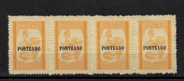 MACAU POSTAGE DUE 1951 Dragon - Overprinted PORTEADO STRIP OF 4 MNH (NP#67-P28-L8) - Impuestos