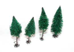 BUSCH LOT De 4 ARBRE SAPIN VEGETAUX, HO DECOR PAYSAGE, 12 A 14cm MINIATURE TRAIN - MODELISME FERROVIAIRE  (1712.287) - Streckendekoration