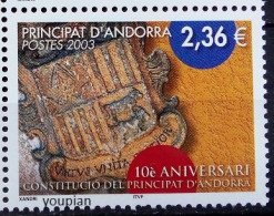 Andorra (French Post) 2003, 10th Anniversary Of The Constitution, MNH Single Stamp - Nuevos