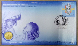 INDIA 2016 SAINTHOOD OF MOTHER TERESA, SPECIAL COIN COVER OF MOTHER TERESA, SPECIAL COVER, LIMITED ISSUE - Moeder Teresa