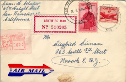 1956 SAN FRANCISCO - NEWARK , CORREO CERTIFICADO , VIA AÉREA - Cartas & Documentos