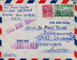 1952 NEW YORK - GRAZ , SOBRE CERTIFICADO , VIA AÉREA , TRÁNSITOS Y LLEGADA AL DORSO - Lettres & Documents