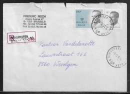 Belgium. Stamps Mi. 2189, Mi. 2403 On Registered Letter Sent From Schaerbeek On 9.12.1991 For Wevelgem. - Storia Postale