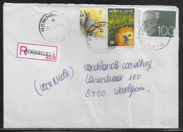 Belgium. Stamps Mi. 2539, Mi. 2346, Mi. 2513 On Registered Letter Sent From Reningelst On 6.12.1992 For Wevelgem. - Storia Postale