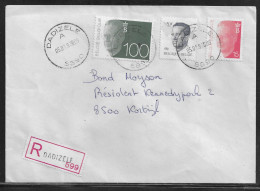 Belgium. Stamps Mi. 2187, Mi. 2510, Mi. 2533 On Registered Letter Sent From Dadizele On 5.01.1993 For Kortrijk - Briefe U. Dokumente