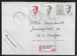 Belgium. Stamps Mi. 2403, Mi. 2255, Mi. 2179 On Registered Letter Sent From Brussel On 12.11.1986 For Wevelgem - Lettres & Documents