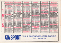 Calendarietto - Ata Sport - Torino - Anno 1975 - Petit Format : 1971-80