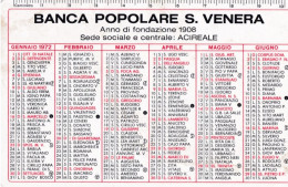 Calendarietto - Banca Popolare S.venera - Acireale - Anno 1972 - Petit Format : 1971-80