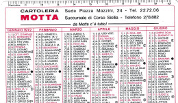 Calendarietto - Cartoleria Motta  - Anno 1972 - Petit Format : 1971-80