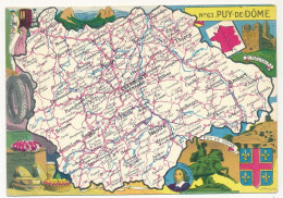 CPSM - PUY DE DÔME  - Carte Du Département Du Puy-de-Döme - Blondel La Rougery édit. - 1945 - Autres & Non Classés