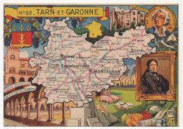 CPSM - TARN-ET-GARONNE  - Carte Du Département De Tarn-et-Garonne - Blondel La Rougery édit. - 1945 - Andere & Zonder Classificatie