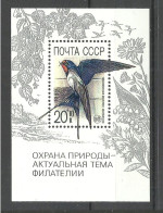 RUSSLAND RUSSIA 1990 Michel 211 MNH Naturschutz Rauchschwalbe Bird - Schwalben