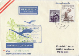 AUTRICHE VOL EROFFNUNGSFLUG HAMBOURG - DUSSELDORF - MANCHESTER - SHANNON - MONTREAL - CHICAGO - 23 04 1956 LUFTHANSA - Andere & Zonder Classificatie