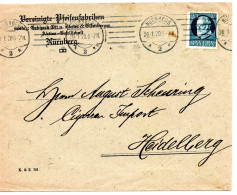 62047 - Altdeutschland / Bayern - 1920 - 20Pfg Ludwig EF A Bf NUERNBERG -> Heidelberg - Covers & Documents