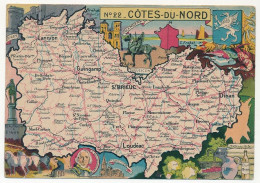 CPSM - CÔTES-DU-NORD  - Carte Du Département Des Côtes Du Nord - Blondel La Rougery édit. - 1945 - Autres & Non Classés