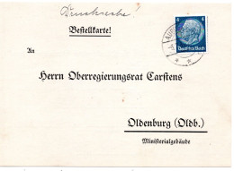62068 - Deutsches Reich - 1934 - 4Pfg Hindenburg EF A DrucksKte AUGUSTFEHN -> Oldenburg - Briefe U. Dokumente
