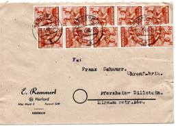 62070 - Alliierte Besetzung - 1948 - 24Pfg Arbeiter Zehnfachfrankatur A Bf HERFORD -> Pforzheim - Cartas & Documentos