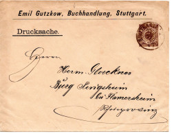 62073 - Altdeutschland / Wuerttemberg - 1890 - 3Pfg PGAUmschlag "Gutzkow / Stuttgart" STUTTGART -> Burg Ringsheim - Postwaardestukken