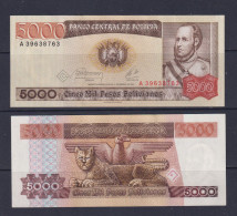 BOLIVIA -  1984 5000 Bolivianos UNC/aUNC  Banknote - Bolivia