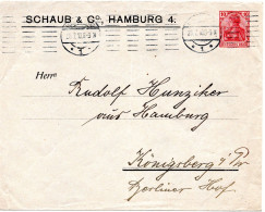 62077 - Deutsches Reich - 1910 - 10Pfg Germania PGAUmschlag "Schaub / Hamburg" HAMBURG -> Koenigsberg, Le Senkr Bug - Sobres