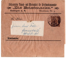 62082 - Altdeutschland / Wuerttemberg - 1897 - 3Pfg PGAStreifband "Die Briefmarke" ESSLINGEN -> Gernsbach - Ganzsachen