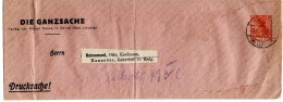 L62091 - Deutsches Reich - 1921 - 10Pfg Germania PGAStreifband "Die Ganzsache" BORNA -> Hannover, Etw Buegig - Enveloppes
