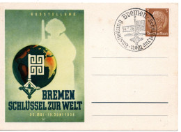 62094 - Deutsches Reich - 1938 - 3Pfg Hindenburg PGAKte "Bremen" M SoStpl BREMEN - AUSSTELLUNG SCHLUESSEL ZUR WELT - Enteros Postales Privados