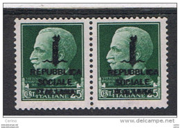 R.S.I. VARIETA':  1944  DOPPIA  SOPRASTAMPA  -  25 C. VERDE  COPPIA  N. -  SASS. 491 B - Neufs