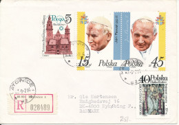 Poland Registered Cover Sent To Denmark 2-9-1987 Topic Stamps POPE - Storia Postale