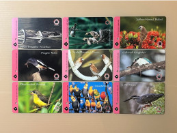 Singapore SMRT TransitLink Metro Subway Train Ticket Card, Birds, Set Of 9 Used Cards - Singapore