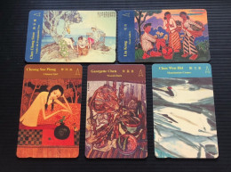 Singapore Telecom Singtel GPT Phonecard, Famous Artist Artwork Painting, Set Of 5 Used Cards Including One $50 Card - Singapur