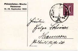 62146 - Deutsches Reich - 1922 - 50Pfg Ziffer PGAAnsKte "Philatelisten-Woche" Als OrtKte M SoStpl HANNOVER - ... - Postcards