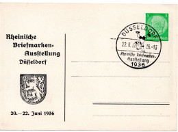 62147 - Deutsches Reich - 1936 - 5Pfg Hindenburg PGAAnsKte SoStpl DUESSELDORF - RHEINISCHE BRIEFMARKEN-AUSSTELLUNG - Entiers Postaux Privés