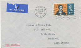 GB 1966 Robert Burns 1sh3d Rare Single Postage On Air Mail Cover From“DERBY“ To „BRIDGETOWN, Barbados“ (1sh3d Airmail - Entiers Postaux