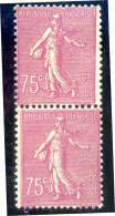 Semeuse Lignée 75c YT 202 Type I Variété Paire Verticale Avec Timbre Décalé - Unused Stamps