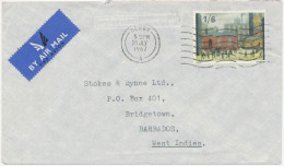 GB 1967, Paintings 1sh6d Rare Single Postage On Air Mail Cover From“DERBY“ To „BRIDGETOWN, Barbados“ (1sh6d Airmail - Entiers Postaux