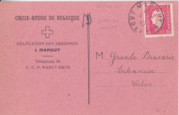 CP (Croix Rouge Belge) Obl. Margut Le 5/4/45 Sur 1f50 Dulac Rose N° 691 (Tarif Du 1/3/45) - 1944-45 Marianne Of Dulac