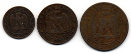 FRANCE, Set Of Three Coins 2, 5, 10 Centimes, Bronze, Year 1853-B, 1854-B, 1856-B,  KM # 776.2, 777.2, 771.2 - Otros & Sin Clasificación