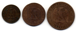 FRANCE, Set Of Three Coins 2, 5, 10 Centimes, Bronze, Year 1853-B, 1854-B, 1856-B,  KM # 776.2, 777.2, 771.2 - Autres & Non Classés