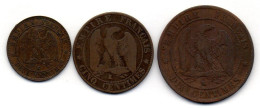 FRANCE, Set Of Three Coins 2, 5, 10 Centimes, Bronze, Year 1856-K,  KM # 776.5, 777.5, 771.5 - Otros & Sin Clasificación