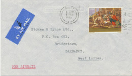 GB 1968, Christmas (Paintings) 1sh6d Rare Single Postage On Air Mail Cover From“DERBY“ To „BRIDGETOWN, Barbados“ - Entiers Postaux