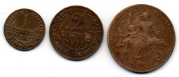 FRANCE, Set Of Three Coins 1, 2, 5 Centimes, Bronze, Year 1919, 1911, 1916,  KM # 840, 841, 842 - Andere & Zonder Classificatie