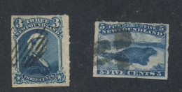 2x Newfoundland Used Rouletted Stamps #39-3c VF #40-5c VF Guide Value = $40.00 - 1857-1861