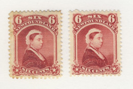 2x Newfoundland Stamps #36-6c Queen Victoria MHR MNG F/VF Guide Value = $80.00 - 1857-1861