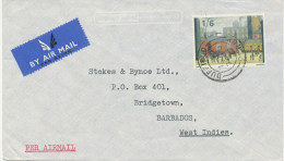 GB 22.8.1967, Paintings 1 Sh 6 D Rare Single Postage On Air Mail Cover From“DUFFIELD / DERBY“ To „BRIDGETOWN, Barbados“ - Stamped Stationery, Airletters & Aerogrammes