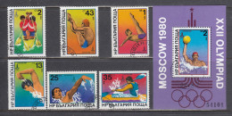 Bulgaria 1979 - Olympic Games, Moscow : Watersports, Mi-Nr. 2840/45+Bl. 98, Used (O) - Gebraucht