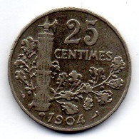 FRANCE, 25 Centimes, Nickel, Year 1904, KM # 856 - 25 Centimes